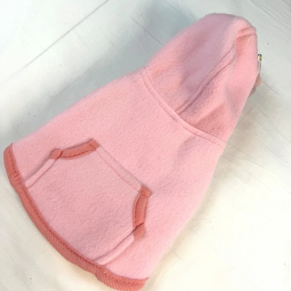 Boutique Fleece Hoodie Pet Outfit XXS Pink Sleeveless Zippered Dog Cat EUC‎